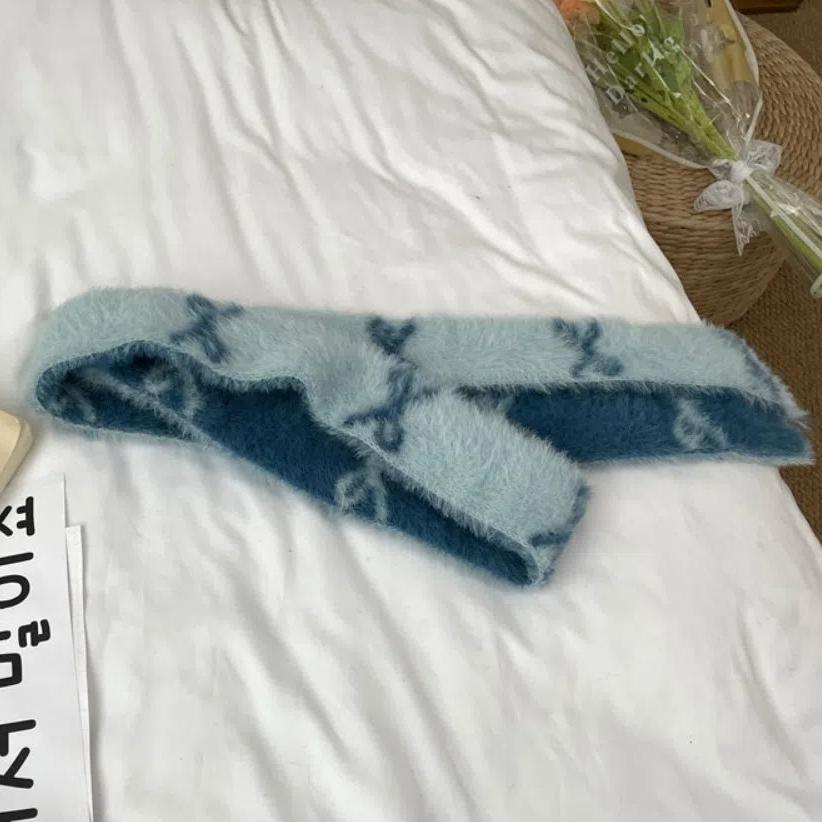 

Warmer Y2k Double-sided Scarf Slender Color Blocked Neck Cover Bow Knitted Neckerchief Autumn Style5