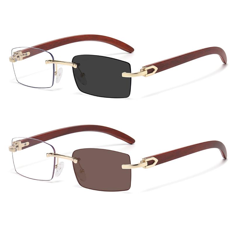Yiran Health & Beauty Men's Grain/Blue/Light Rimless Square Vintage Photochromic Sunglasses Ladies For Luxury Designer Punk Wood Anti Eyeglasses