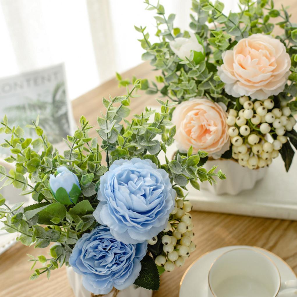 Artificial Flower Plant Potted Vase Imitation Flowers Ceramic Hemp Rope Set Wedding Home Office Party Decoration