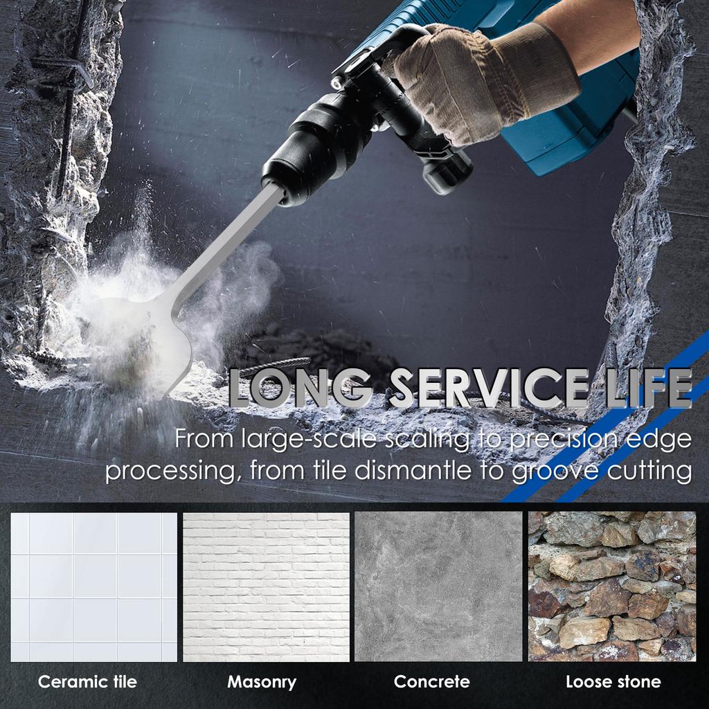 2Pcs Chrome Vanadium Steel Chisel Bit Set Wide Surface Anti Slip Concrete Removal Chisel Bit for Tile Concrete Natural Stone