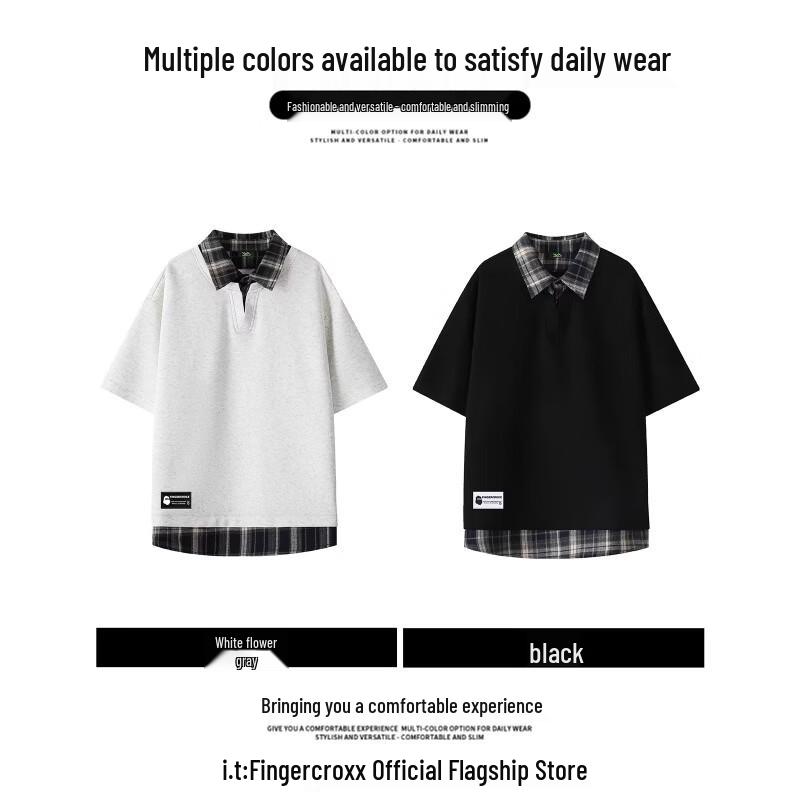 Fingercroxx Men's Casual Loose Fit V-Neck Polo Shirt