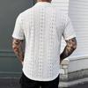 Mens Lace Crochet Short Sleeve Cuban Collar Shirt