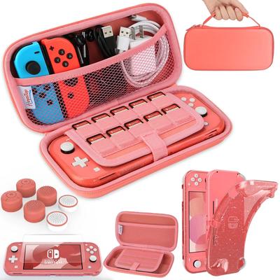 Odpowiedni dla Nintendo Switch Lite Przenośna Torba Podróżna z Migoczącym Etui Ochronnym TPU w Gwiazdki, Ekranem i 6 Nakładkami na Klawisze