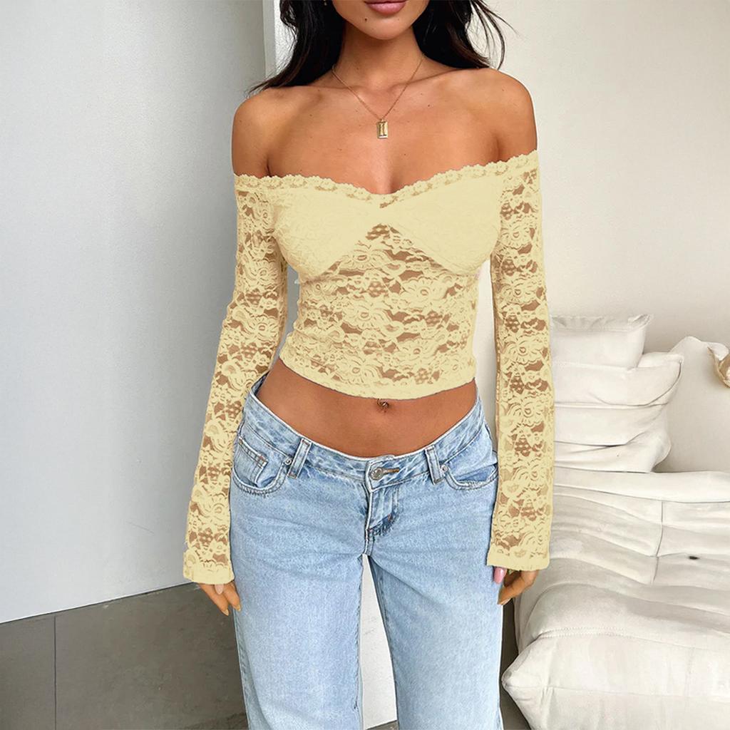 Y2K Sexy Langarm-T-Shirt Spitze Damen 2025 Herbst und Winter