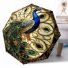 Stained Glass Peacock Art Portable Automatic Umbrella Compact & Durable 8-Rib Design Lightweight Travel Essential Fashionable Stylish Gift for Women