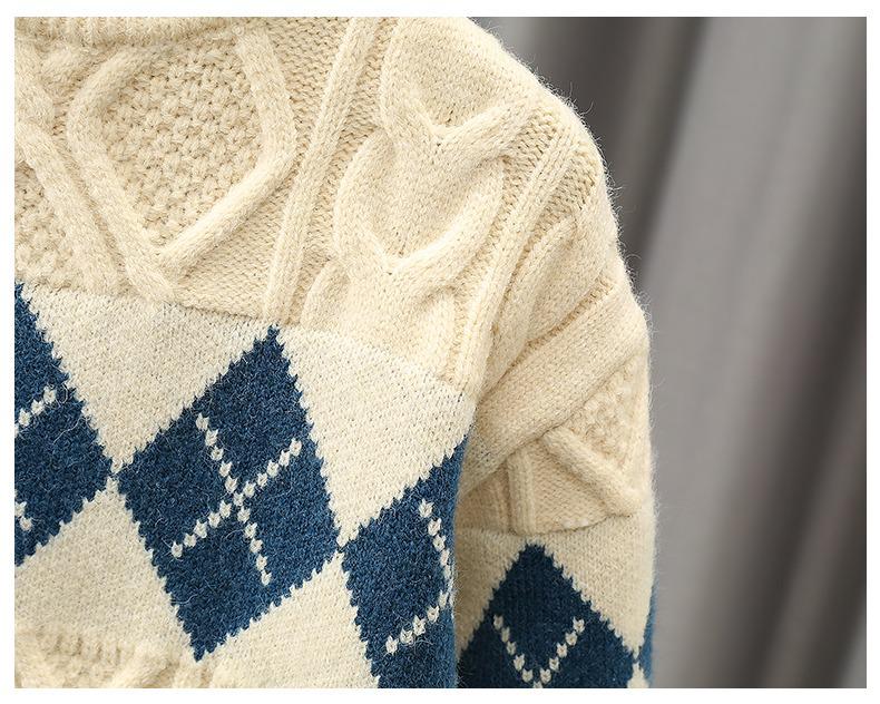 Kinder Farbblock Zopfmuster Pullover - Retro und modisch für Herbst/Winter