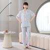 1011 New Cotton and Silk Pajamas Women's Short-sleeved Trousers Large Size Thin Lapel Cardigan Can Be Worn Outside Loungewear Set