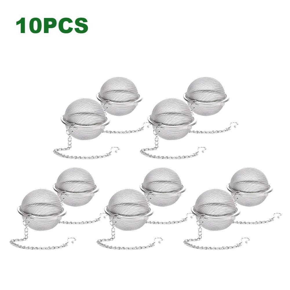 10-2pcs Stainless Steel Tea Ball Loose Leaf Tea Strainer Infusers Extra Fine Mesh Tea Interval Diffuser with Chain