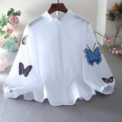 Butterflies Print Shirt, Long Sleeve Button Up Casual Top For Spring & Summer, Women's Clothing