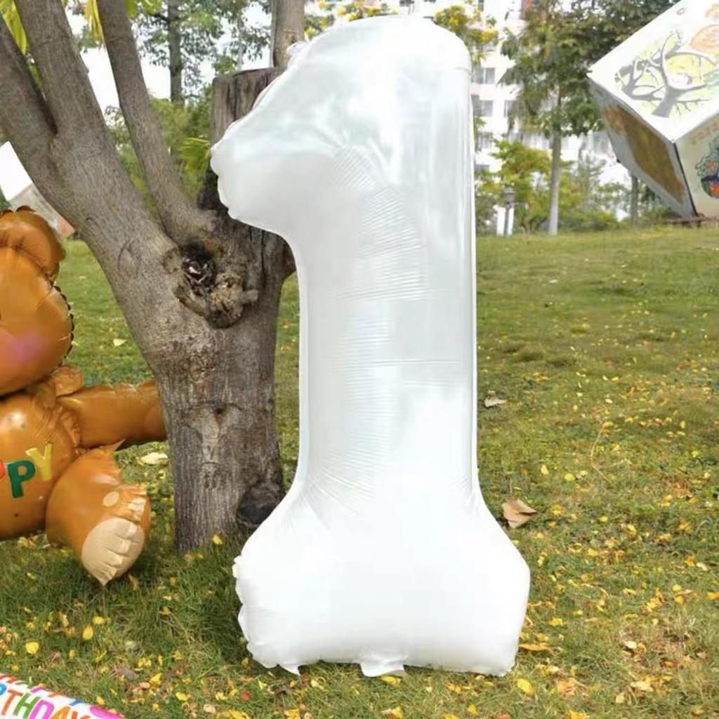 32-Inch Large White Number Aluminum Foil Balloons for Children's Birthday and Party Decorations
