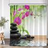 Zen Shower Curtains Black Stone Green Bamboo Lotus Spa Candle Purple Orchid Natural Leaf Bathroom Curtain Meditation Bath Decor