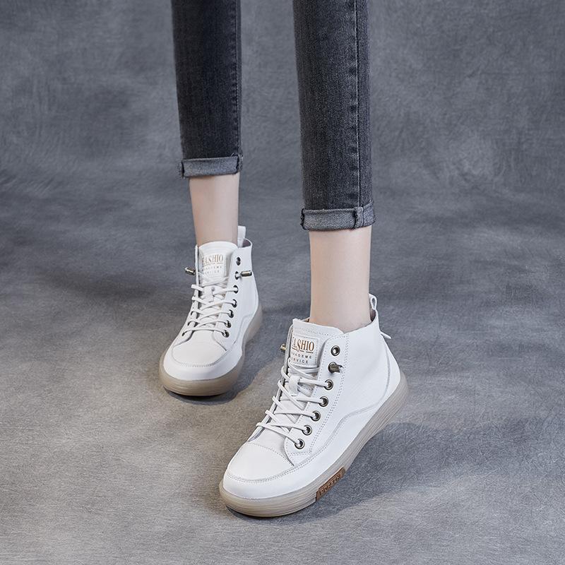 

Высокие туфли. Женские осенние новые кожаные туфли на сухожильной подошве. Маленькие белые туфли. Повседневная обувь с мягкой подошвой. Короткие сапоги. Весенне-осенняя женская обувь.