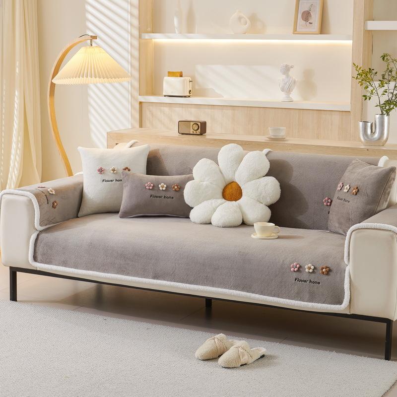 Thickened Milk Fleece Sofa Cushion Winter Small Fresh Plush Seat Cushion  New Non-Slip Sofa Cover Cover Cloth Towel