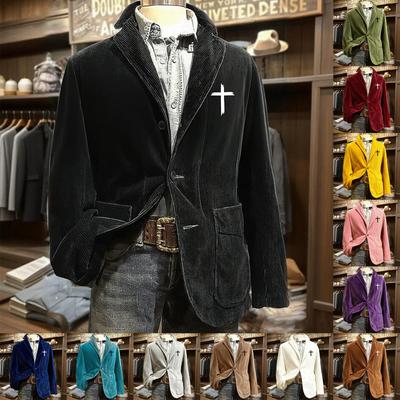 Men's Solid Color Corduroy Warm Pocket Suit Jacket Cardigan Men's Casual Suit