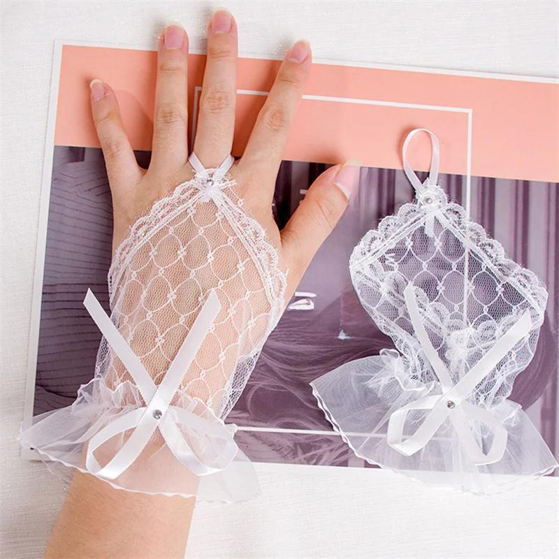 Mănuși Gotice Scurte Negre Femeie Harajuku Dantela Mireasă Nuntă Halloween Lolita Rochie Plasă Tifon Arc Manecă Manecă Fishnet