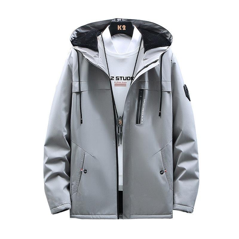Add fleece thick fashion men's slim hooded coat Men's casual jacket trench coat trend long