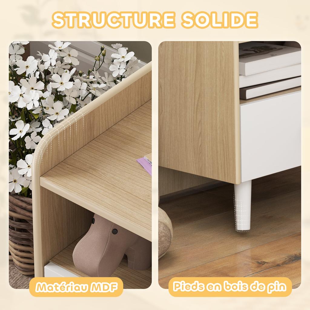Kids Bedside Table with Drawer and Open Storage Shelf, Wooden Nightstand for Bedroom, Bedside Cabinet, White