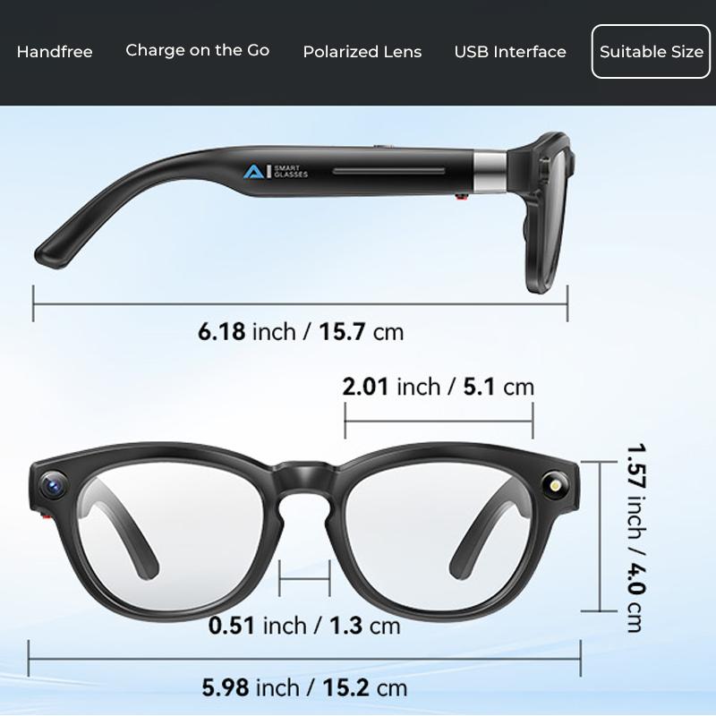 Smart Glasses Real-Time AI Translation Powered Assistant 8MP Camera  Photography 1080P Video Dual Mics Speakers Photochromic Lenses Bluetooth Calling