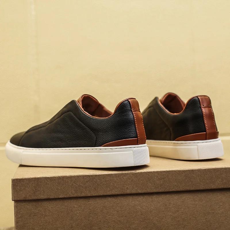 Men Casual Shoes genuine leather Spring autumn Flats Shoes Man Trendy Shoes black white Fashion Designer Sneakers men flats