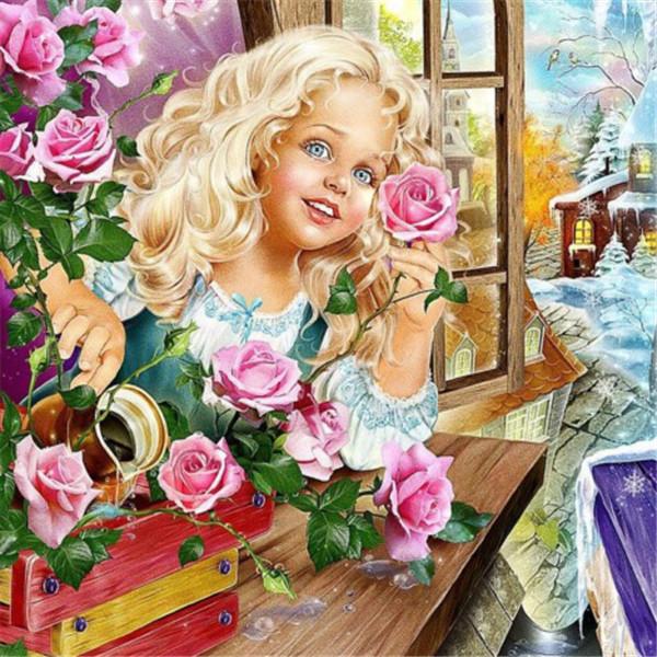 5D Diamond Painting Girl Diamond Embroidery Round Landscape Garden Picture of Rhinestones Mosaic Portrait Children's Room Decor