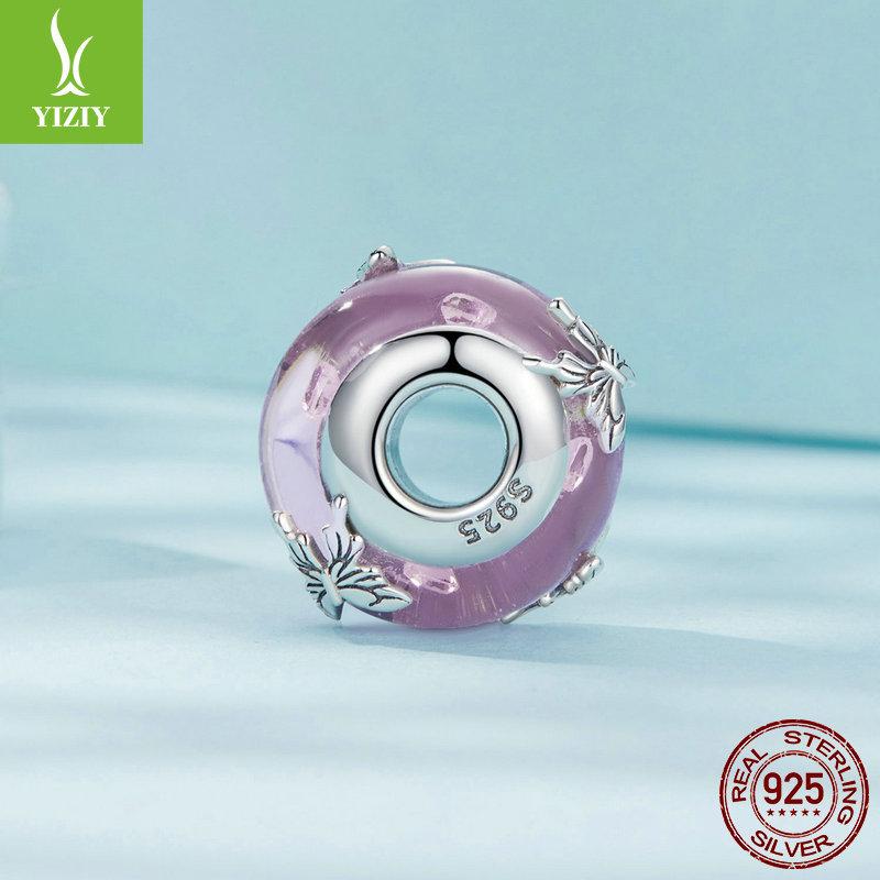 Pink Butterfly Diy Bracelet Glazed Beads, Sweet Girly Wind S925 Sterling Silver Lucky Beads