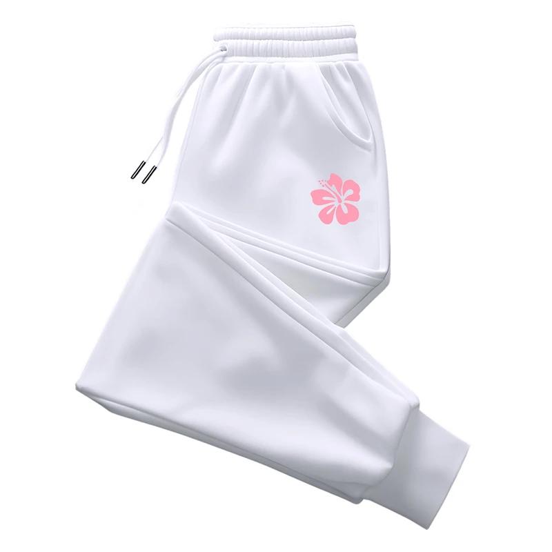 Woman Casual Sweatpants Cute Flower Print Jogger Pants Female Home Outdoor Comfort Breathable Pure Color Trousers