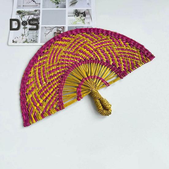 Handgefertigter Fächer aus Strohweben, natürliches Seegras, Raffia-Handfächer, halbrund, gewebtes Palmblatt, Handfächer, Sommer-Kühlfächer, Hochzeits-Party-Dekoration