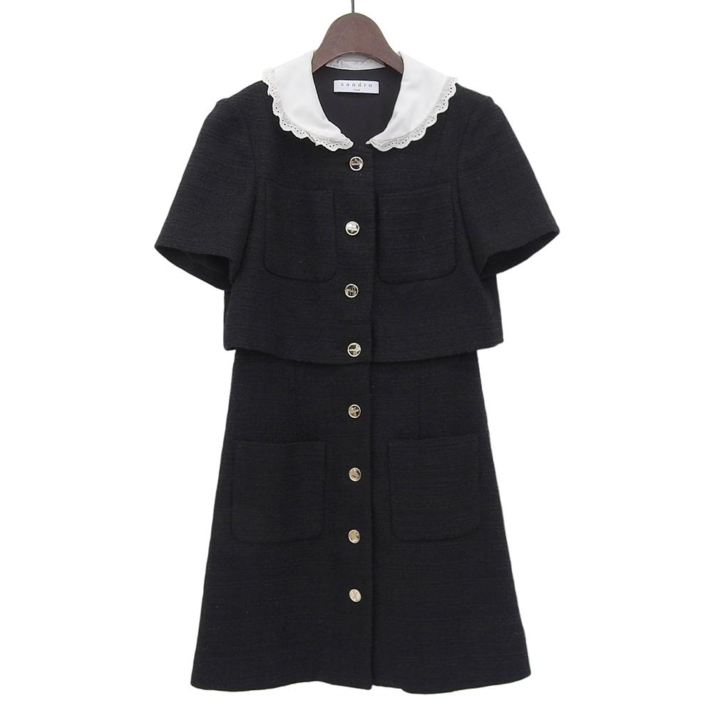 sandro Women's Short Tweed Dress, Black, Size 34, SFPRO01916-20 dress 34 blackUsed