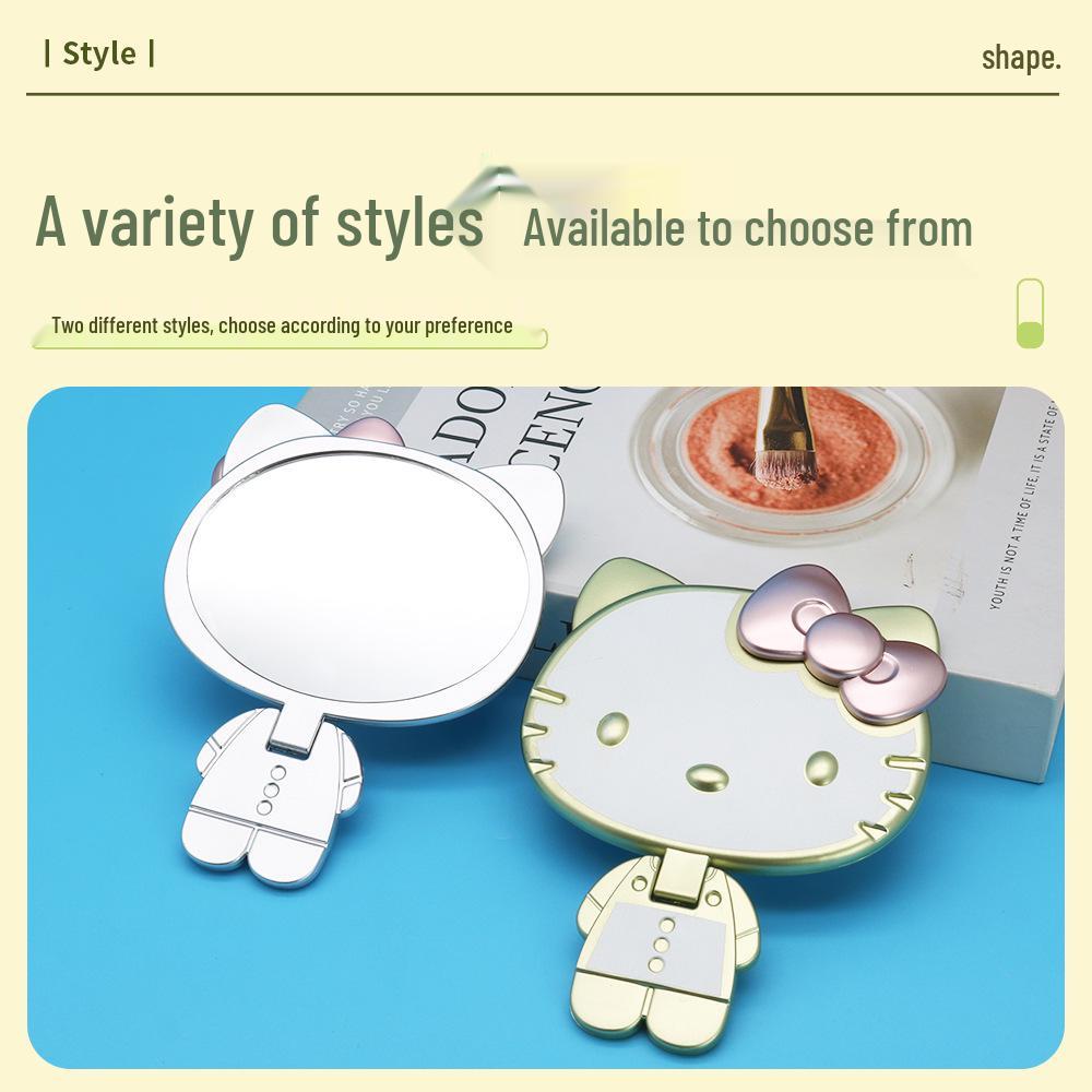 Portable Handheld Kitty Cat Vanity Makeup Mirror with Paint Folding Handle