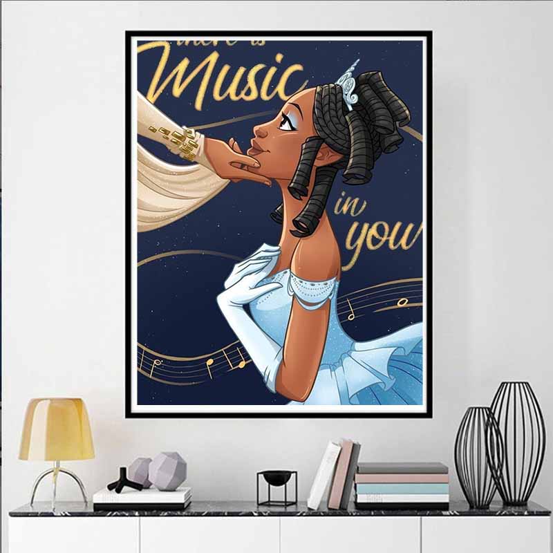 Disney 5D DIY Diamond Painting Tiana Music Theme Illustration Embroidered Mosaic Cross Stitch Home Decor Gift Crafts