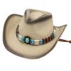 Gem Western Cowboy Straw Hat Seaside Sunscreen Sun Hat Ethnic Breathable Hand Woven Beach Hat