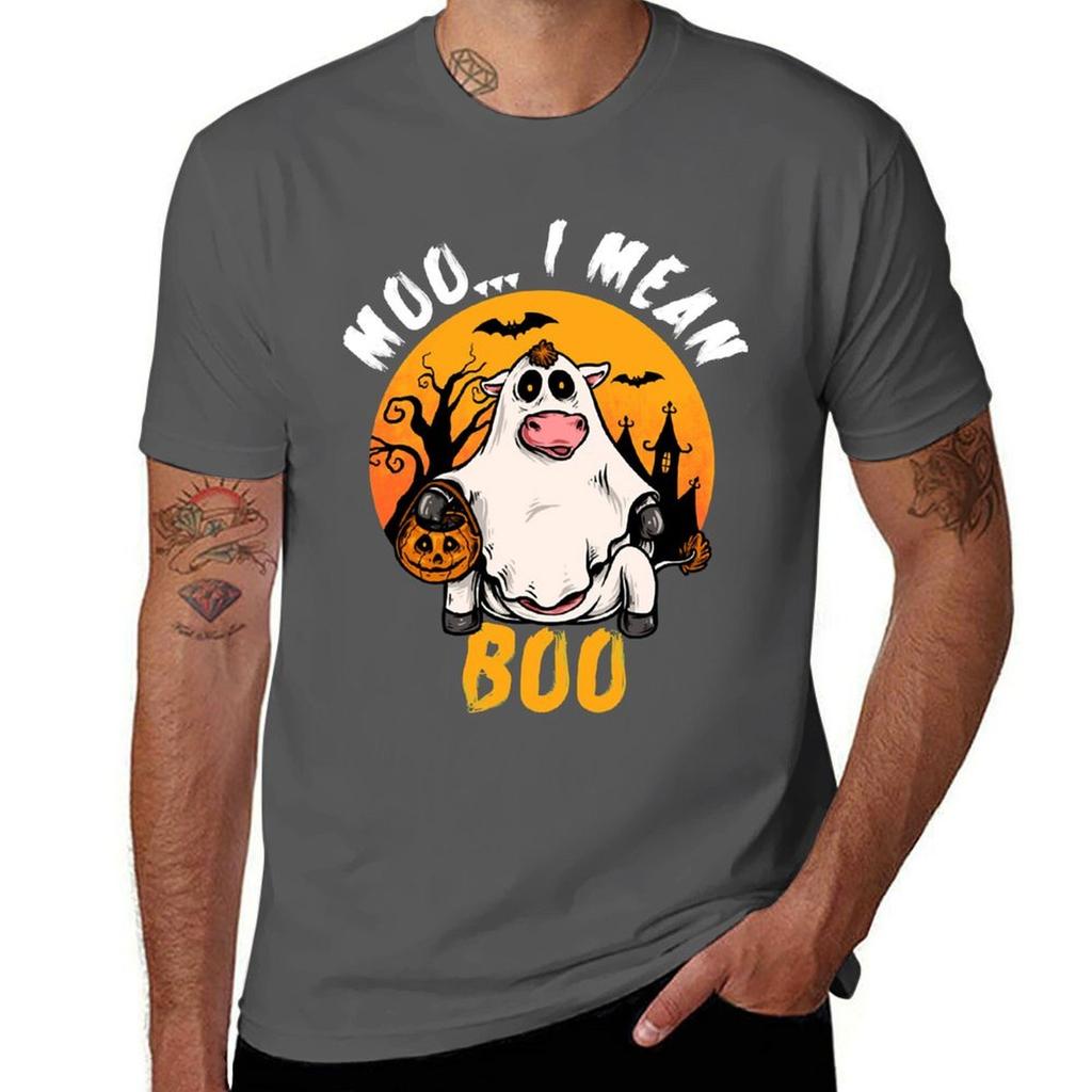 Moo I Mean Boo Funny Ghost Cow Halloween Costume Tshirt Plus Size Comfort Fit Tee Tshirt