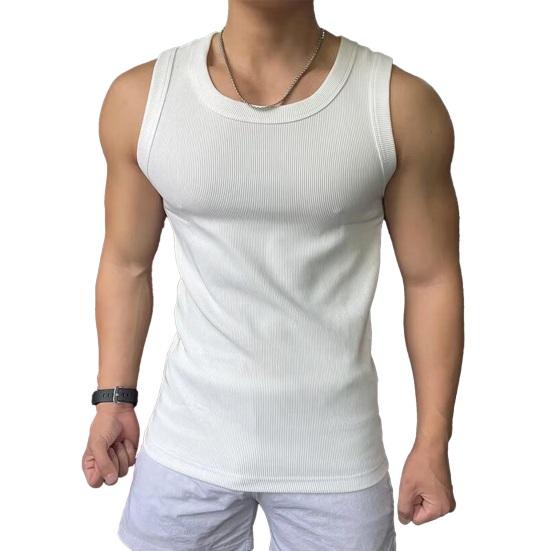 

Men Vest Crew Collar Sleeveless Summer Tops Pure Color Ribbed Sport Camisole Lightweight Breathable Quick-Drying Tank Tops M белый