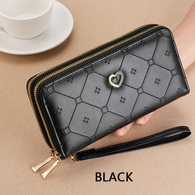 Новый кошелек для девочек, длинный кошелек с двойной молнией, модный кошелек большой емкости, клатч чёрный