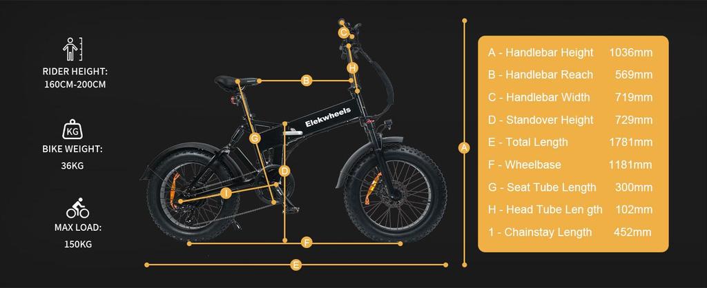 ElekWheels E5 750W Electric Bike - Foldable Fat Tire eBike with Dual Suspension, 50KM Range, LCD Display & Dual Disc Brake