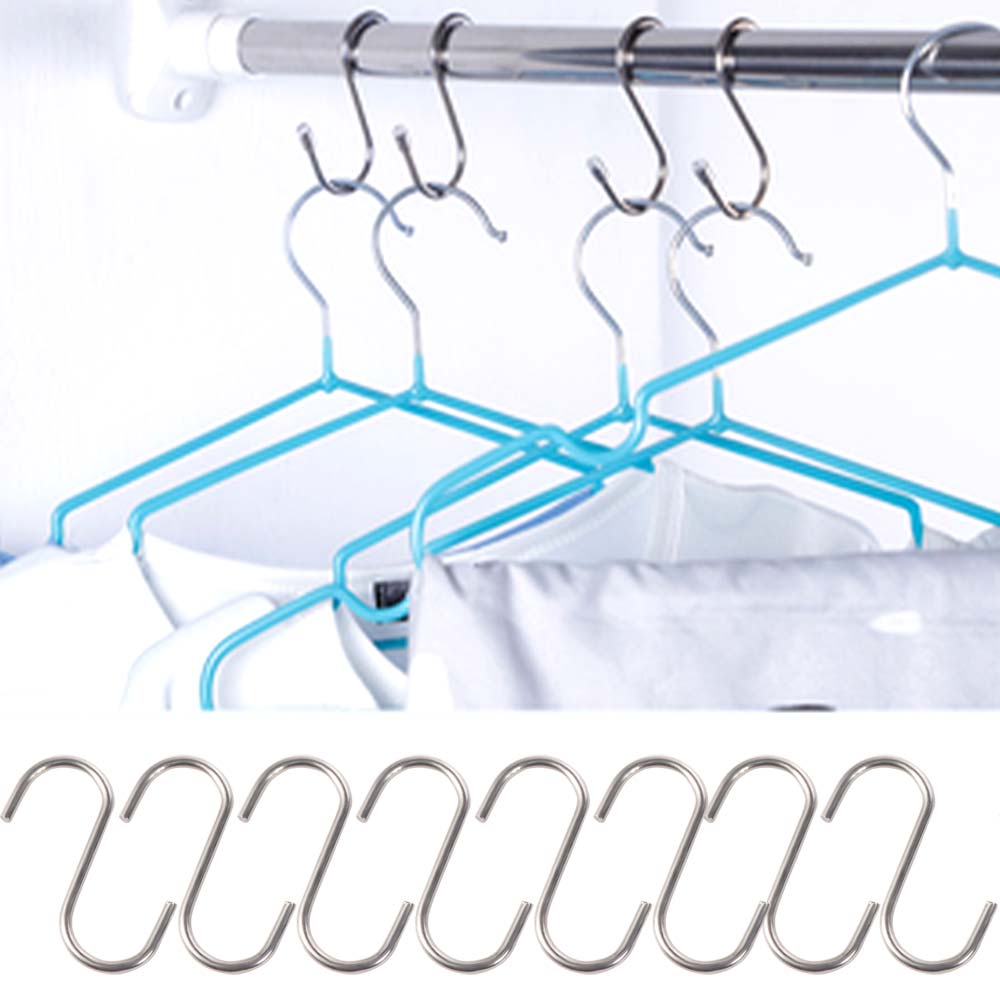 20PCS Multi-Use S Shaped Hooks Smooth Surface S Hanger Hook Stainless Steel Hangers  Bathroom
