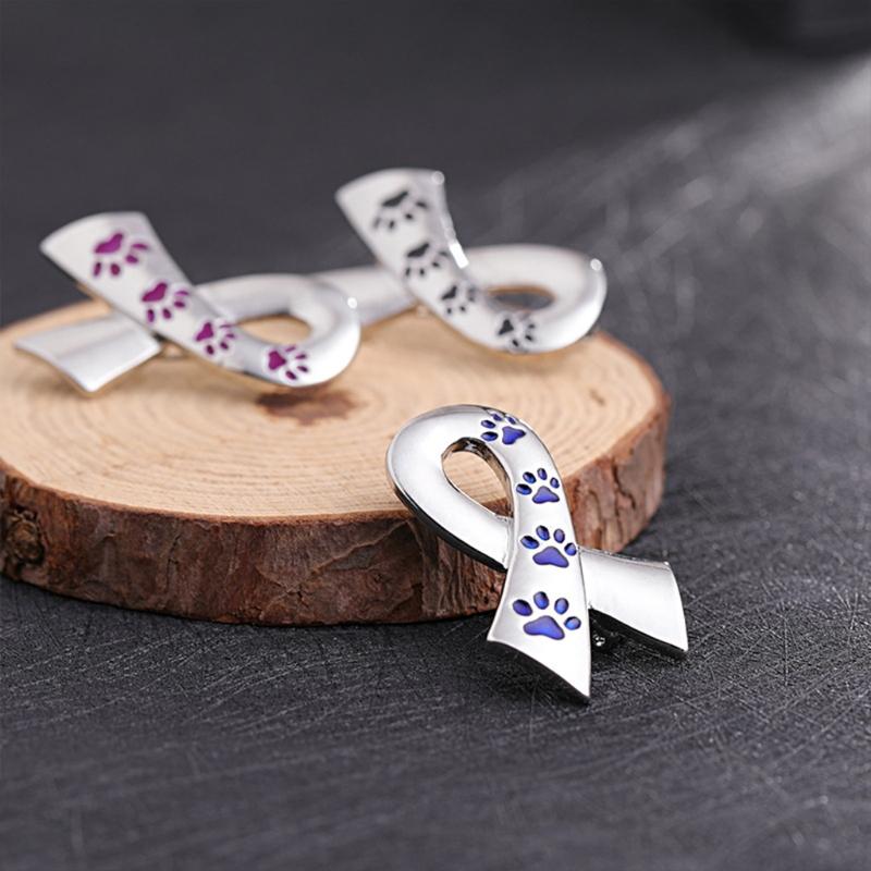 Exquisite Dog Paw Print Ribbon Brooch Pin Breast Cancer Awareness Breastpin Sign Corsage Clothes Jewelry Brooches Pin