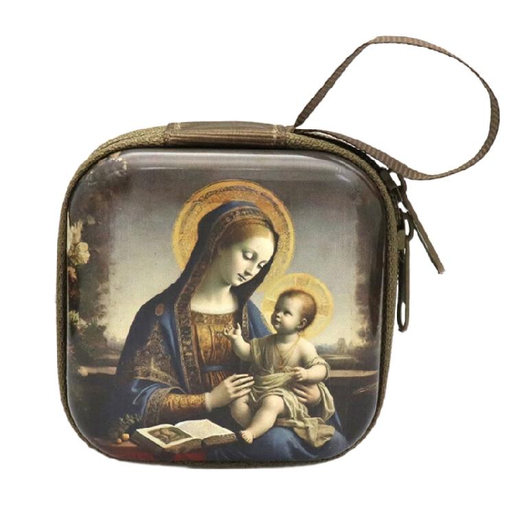 Catholic Rosary Pouch Religious Jewelry Storage Box Rosary Prayer Bag with Zippers Closures Coin Purses for Earrings