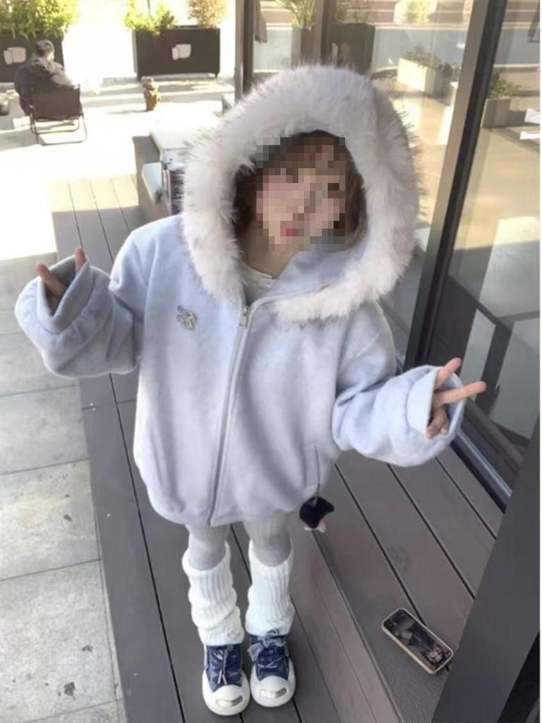 Guochao Fur-Collared Hooded Sweatshirt - Autumn/Winter Cotton Versatile Plus Velvet Outerwear for Students & Couples
