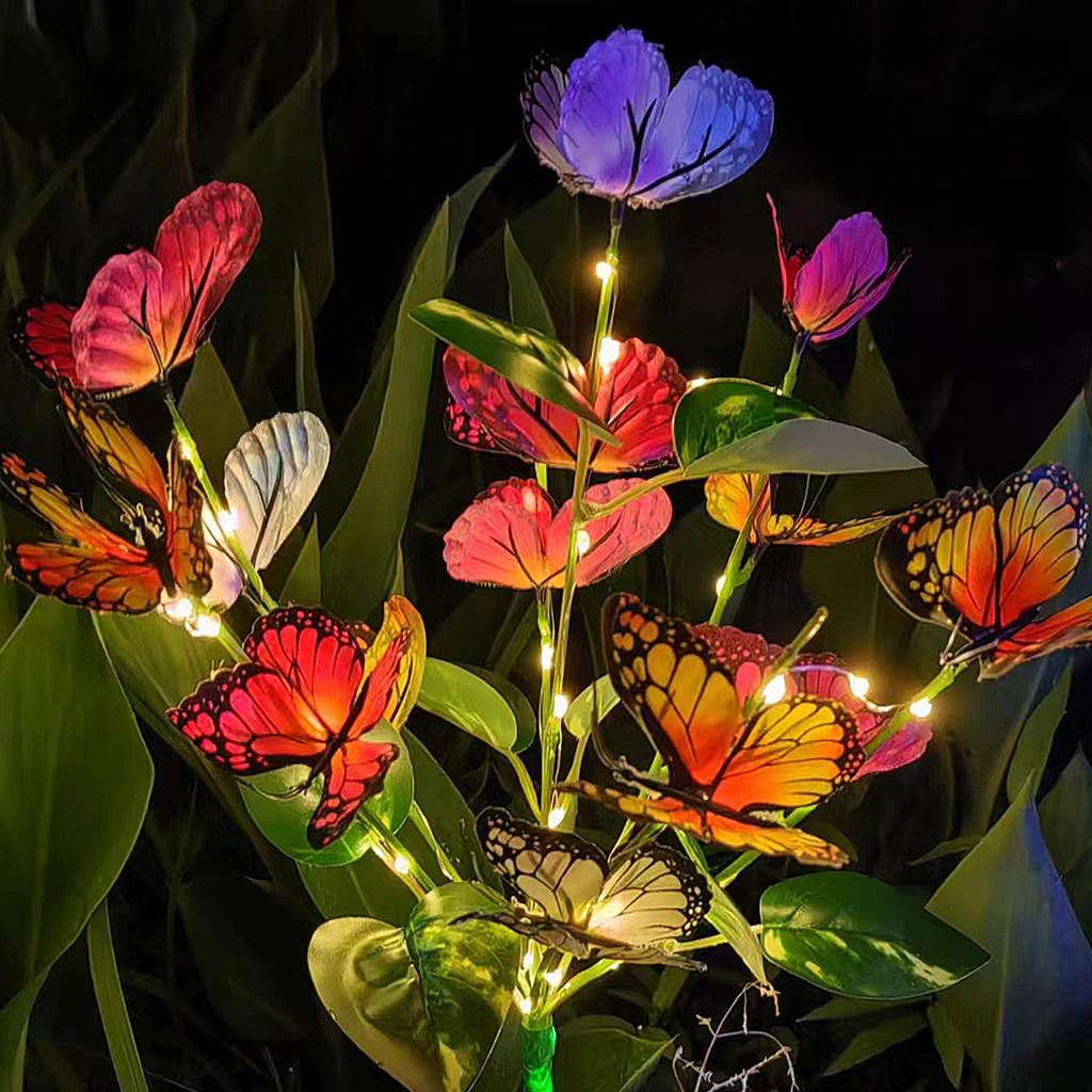 1Pcs Solar-Powered Butterfly Ground Light Color/Warm Light Outdoor Garden Patio Lawn Walkway Decorative Lighting