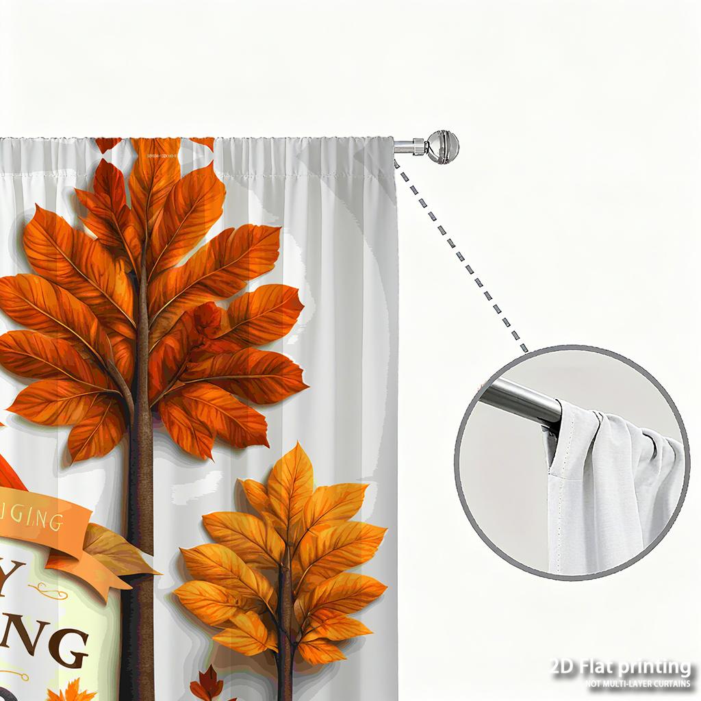 Piece Set High Definition Digital Printed Curtainsthanksgiving Autumn Colors Leaves Turkey Pumpkins Decorative Elementshome Curtain Polyester