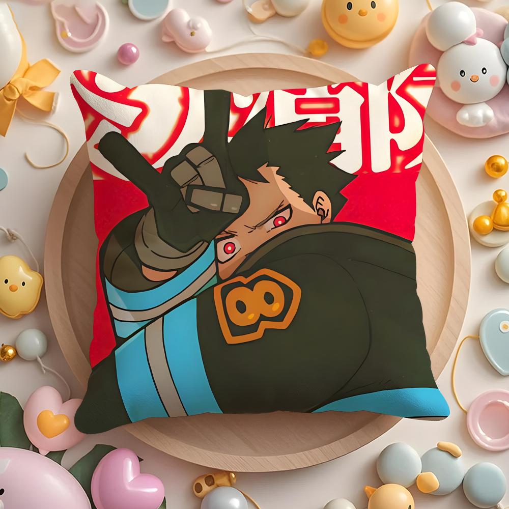 F-Fire Force anime Cushion Cover Home & Car Multi-Scene Pillow Cover - Reversible, Soft & Durable for Daily Use