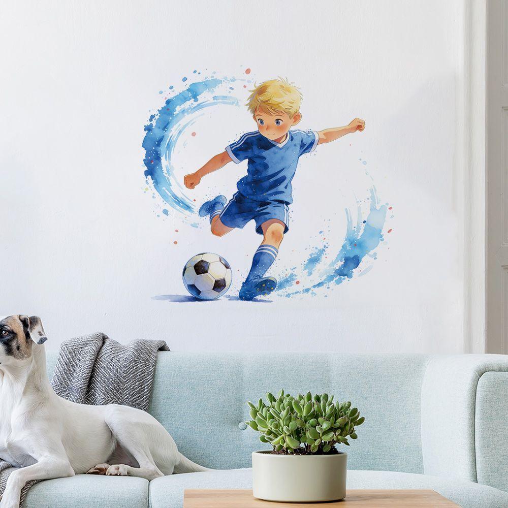 Simulated 3D Broken Wall Football Wall Sticker, Football 26 Theme Room Decorative Sticker, Children's Room Background Painting