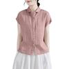 Plus-Size Women's Artistic Cotton Linen Shirt - Versatile Men's Fashionable Short Sleeve or Sleeveless Summer Top