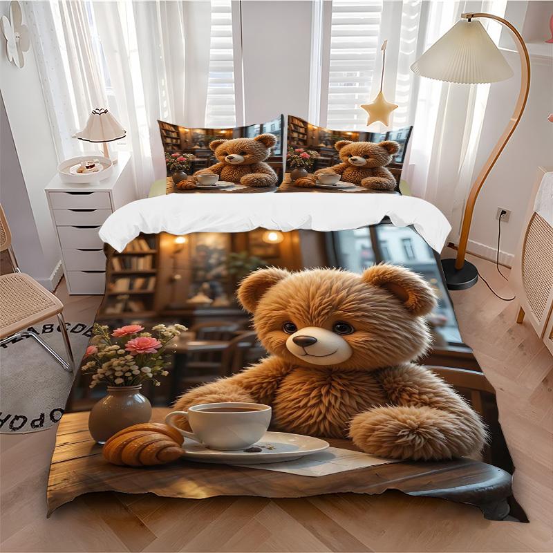 Set Biancheria da Letto Orsacchiotto Anime 3 Pezzi - Include Una Copripiumino e Due Federe (Nessun nucleo) - Perfetto per la Decorazione della Camera da Letto e della Camera degli Ospiti,
