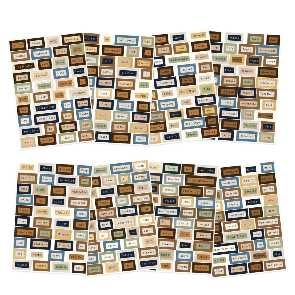 8 Retro English Collage INS Wind Waterproof Diary Handbook Gu Card Stickers DIY Decorative Stickers Stickers