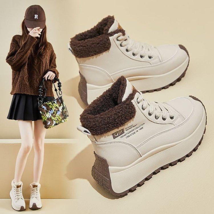 Thick-soled plush snow boots winter new plush thickened outer wear non-slip high-top warm cotton shoes