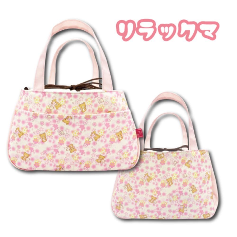 Hatayama Shoji San-X Drawstring Lunch Tote Bag, Cherry Blossom Print, Rilakkuma, Approx. H17 x W26 x D13cm, Product Number: 33202953