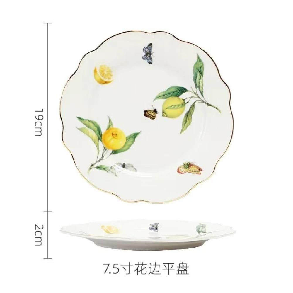European Style Lemon Pattern Cups, Tea Cup Saucers Steak Plate Bowl Plate Dinnerware, Cute Coffee Mug Afternoon Tea Tableware