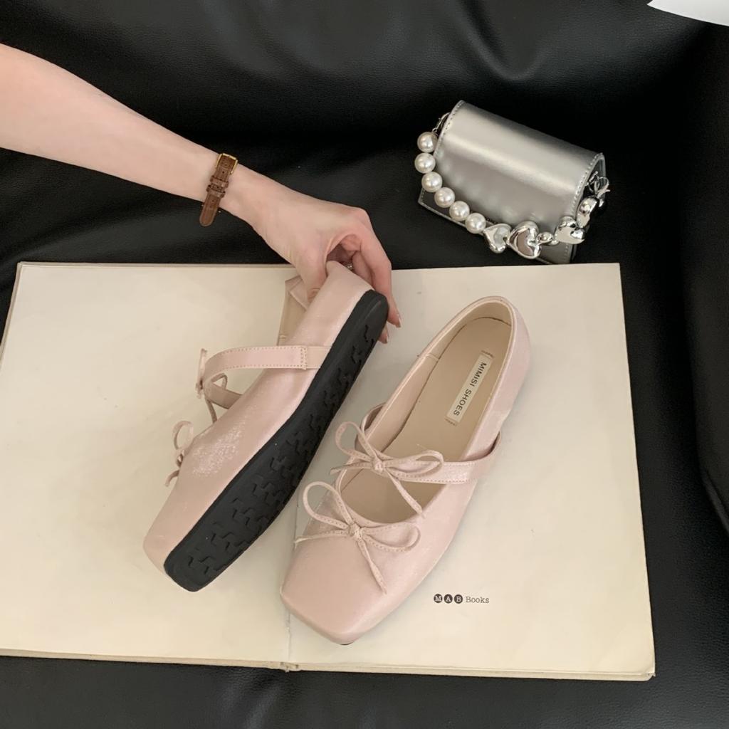 D3-102~ Inner Height Increase~ French Evening Breeze Bow Square Head Mary Jane Single Shoes Women's Shoes 2025 New Models